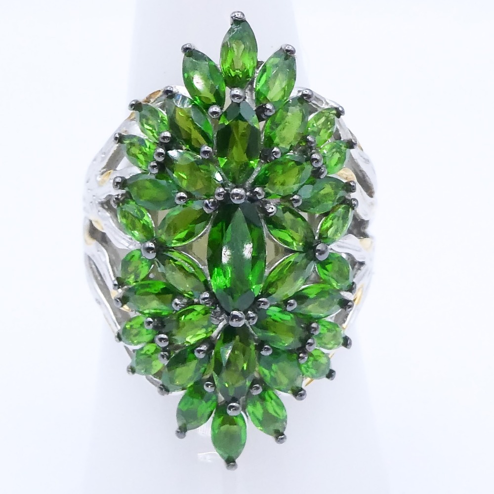 D'Joy Sterling Silver Chrome Diopside Split Shank Cluster Cocktail Ring Size 8